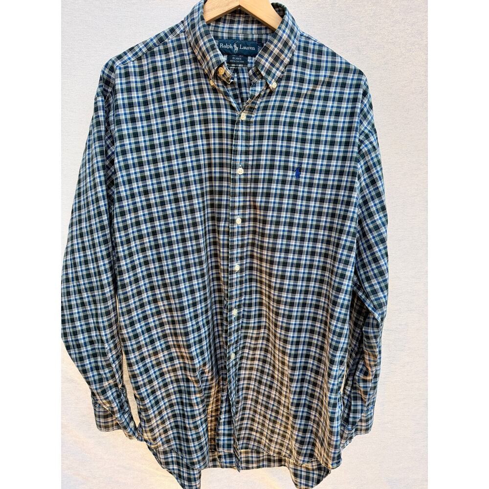 Polo Ralph Lauren Dress Shirts Blake Button Down Shirt Mens L Blue Green Plaid